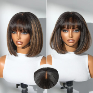 Blonde highlight brown natural black layered cut yaki minimalist lace bob